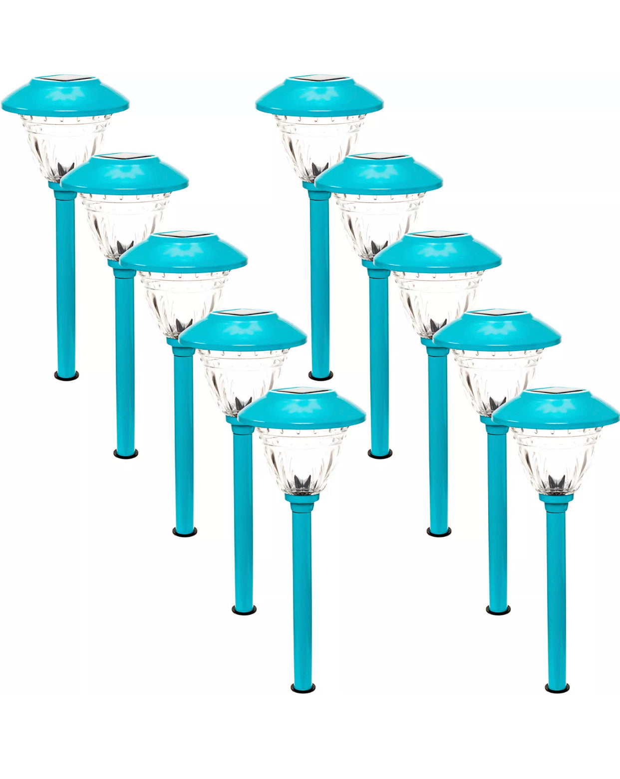 10 Pack Solar Pathway LED Lights Outdoor-Stainless Steel (Turquoise)