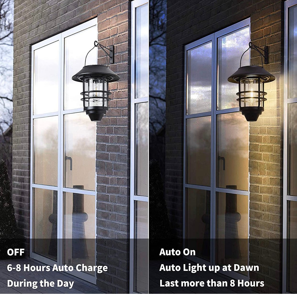 2 Pack Solar Hanging Lanterns, Wall/Porch Lights 15 Lumen Heavy Glass & Stainless