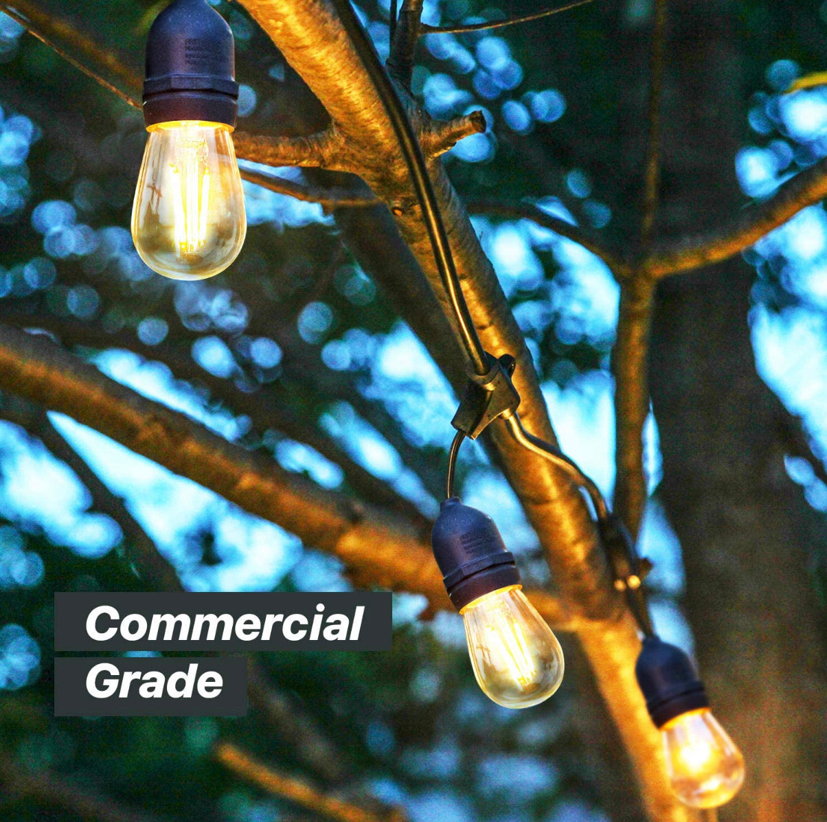 24Ft Plug-In LED Outdoor String Lights Waterproof Dimmable 2W Vintage Edison Bulbs