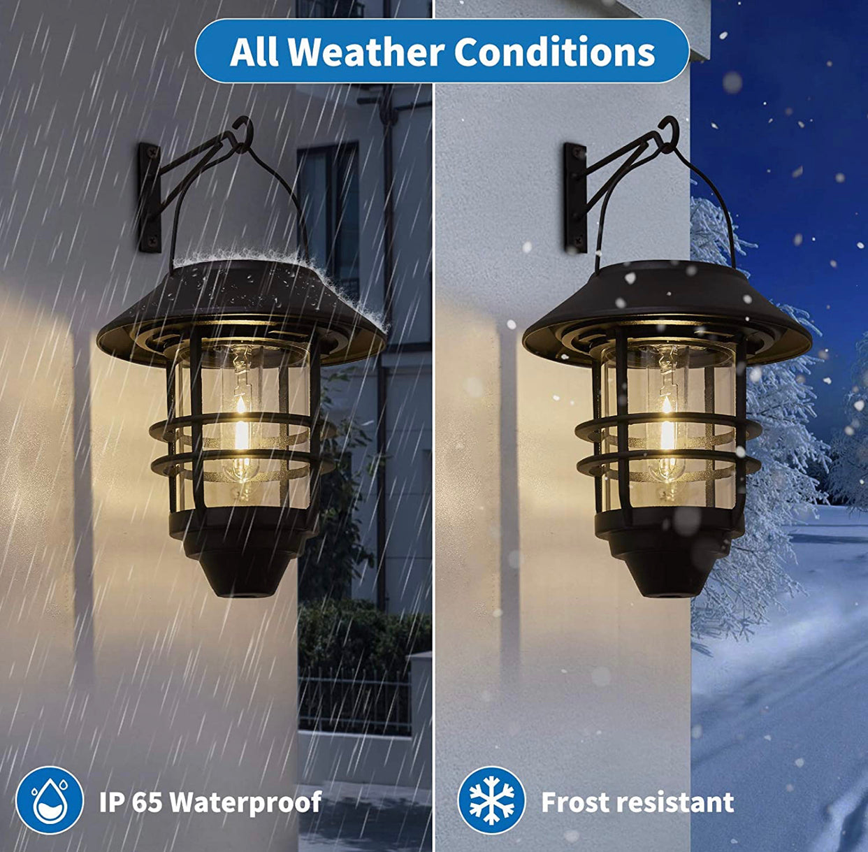 2 Pack Solar Hanging Lanterns, Wall/Porch Lights 15 Lumen Heavy Glass & Stainless