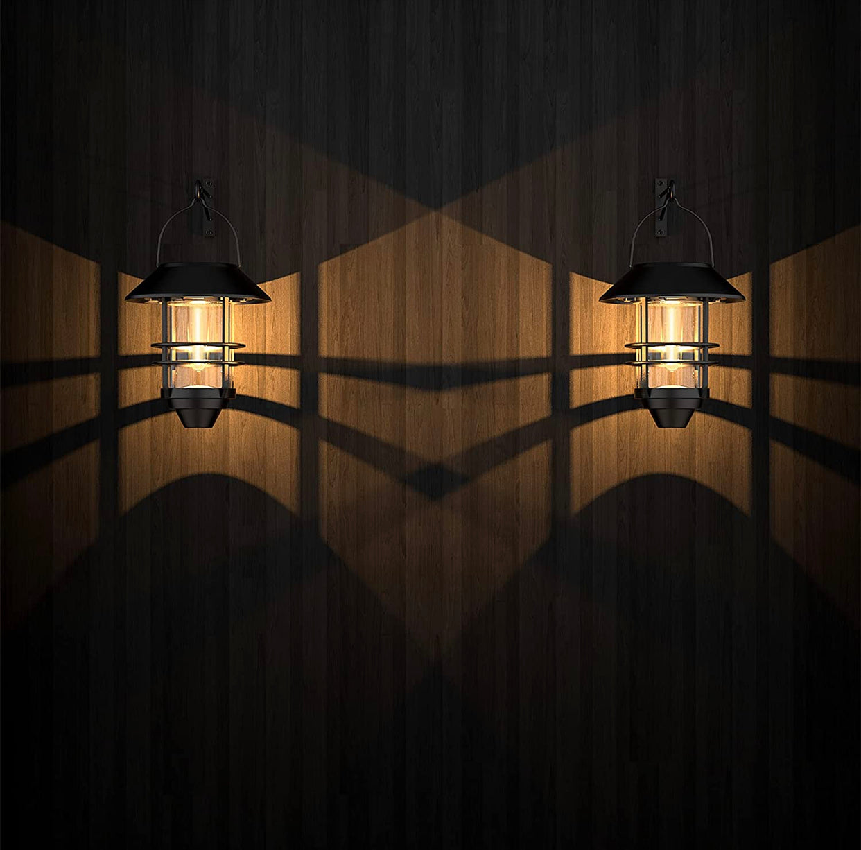 2 Pack Solar Hanging Lanterns, Wall/Porch Lights 15 Lumen Heavy Glass & Stainless