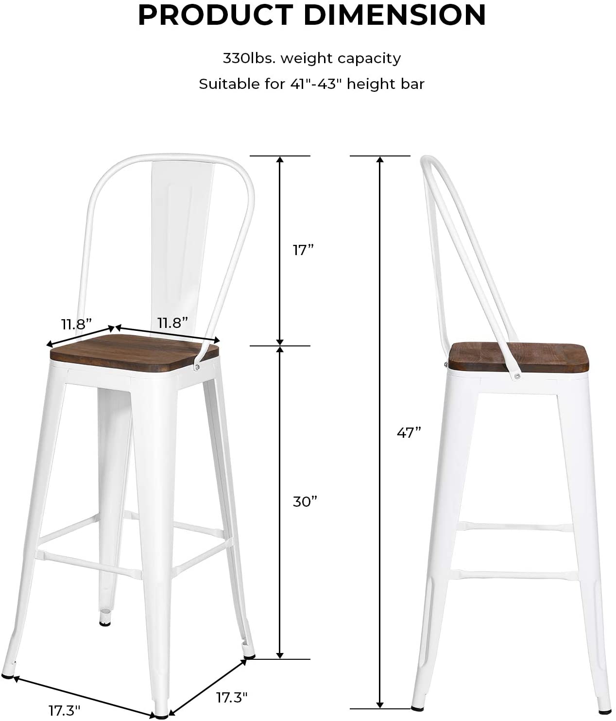 BAR STOOLS with backs 30" high - 4 Pack