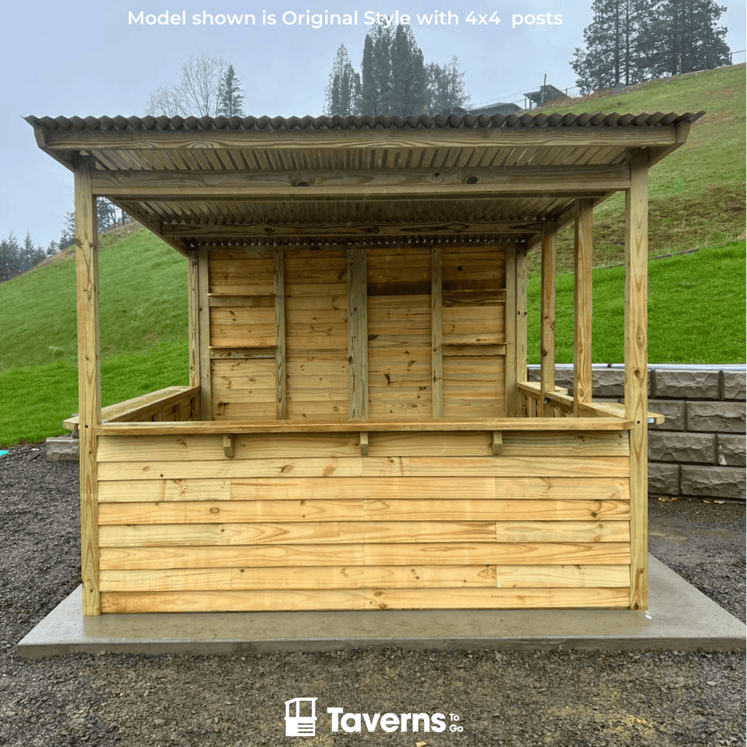The Century, a 10x10 wooden backyard bar with a tin roof, our biggest bar built for entertaining