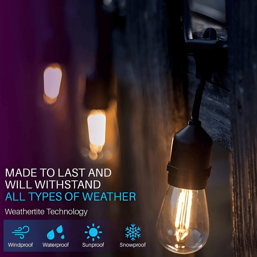 Outdoor light bulb with weatherproof features on a dark background