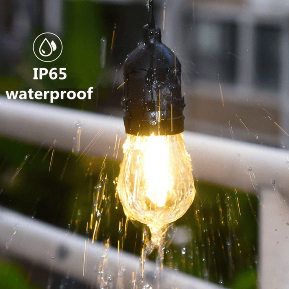 Waterproof light bulb with IP65 rating in a wet outdoor setting