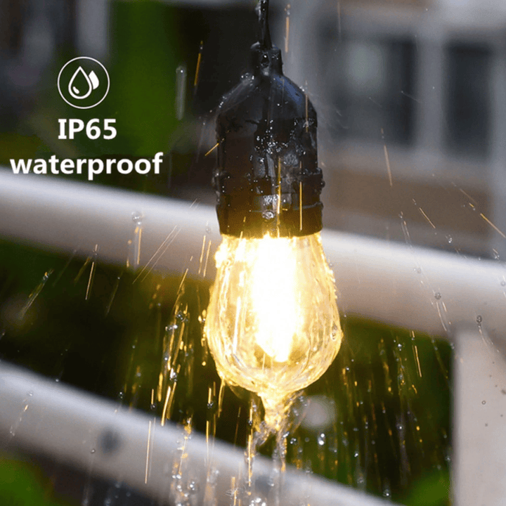 Waterproof light bulb with IP65 rating in a wet outdoor setting