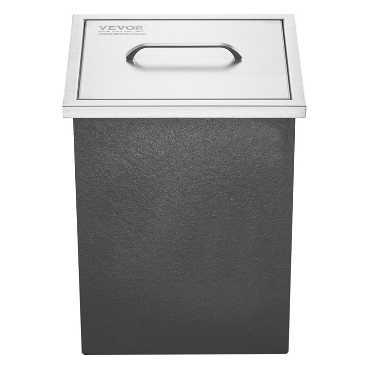 Gray trash can with a silver lid on a white background