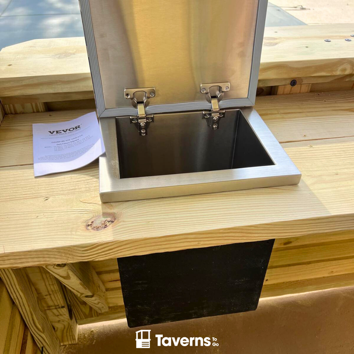 Metallic box on a wooden surface with &