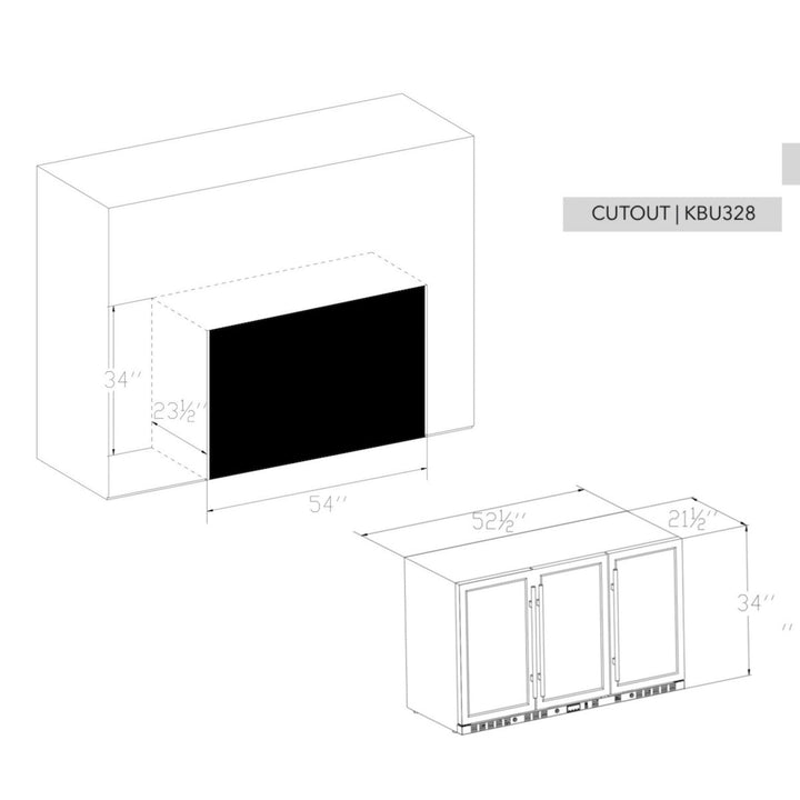 Technical drawing of a TV cutout with dimensions on a white background