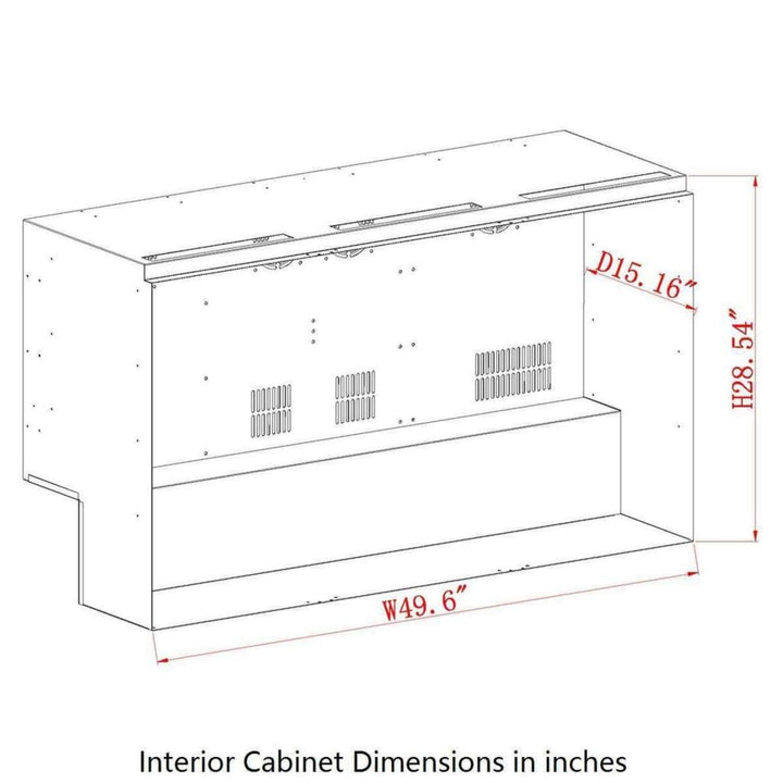 Diagram of an interior cabinet with dimensions labeled in inches