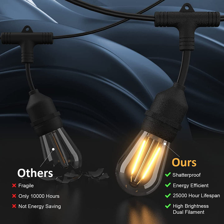 Comparison of two light bulbs with highlighted features on a dark background