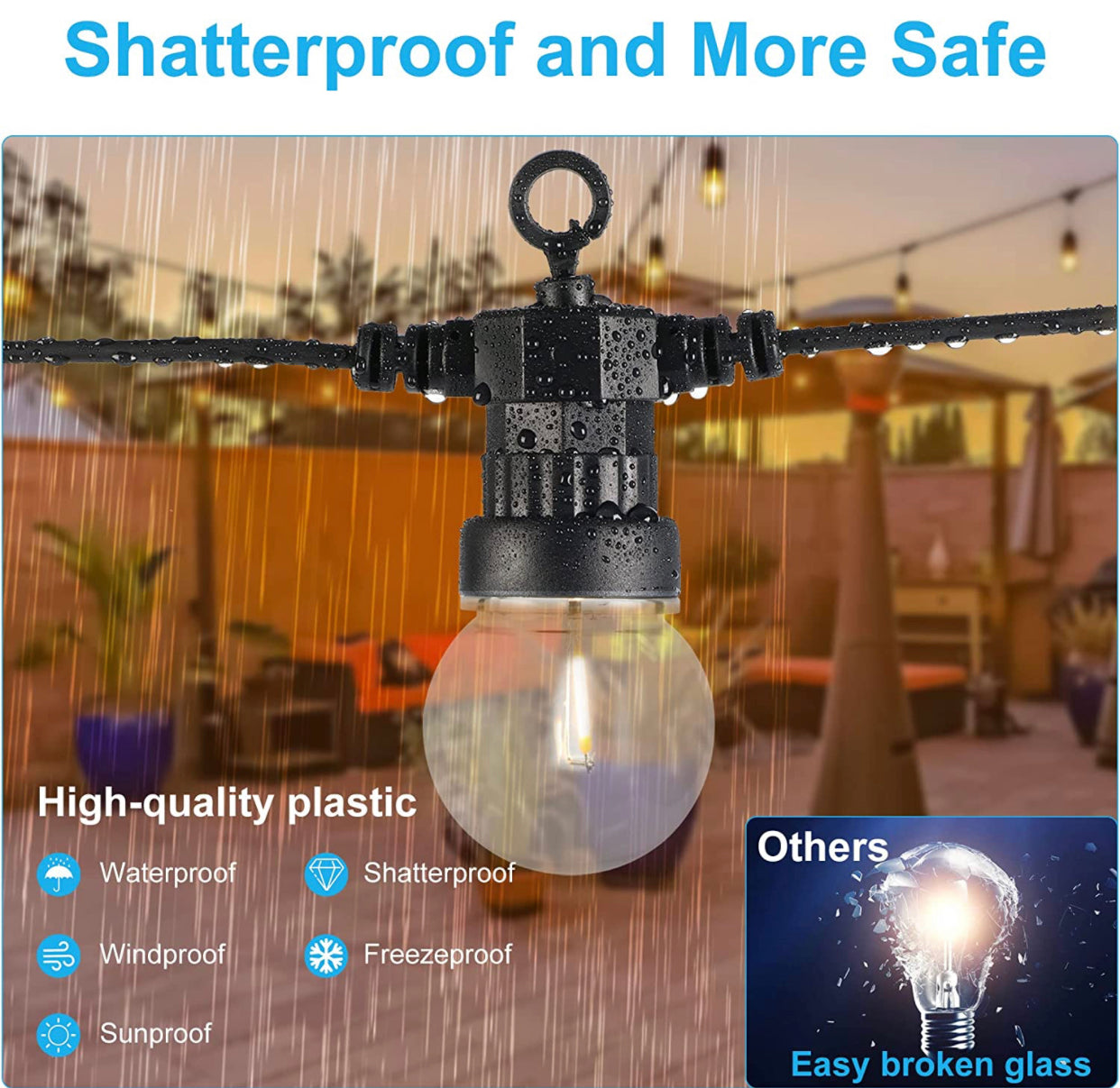 27 Ft Solar LED Outdoor String Lights – 1W Retro Edison Globe Bulbs Waterproof