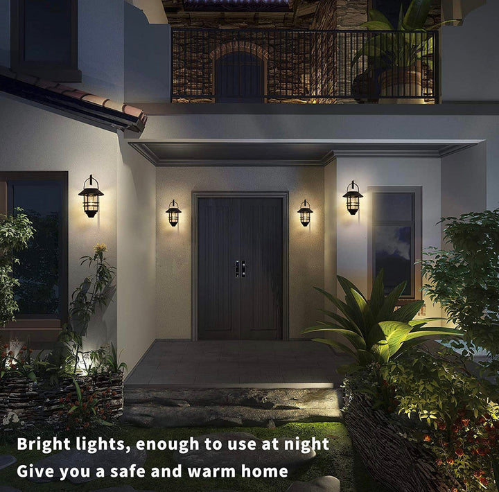 2 Pack Solar Hanging Lanterns, Wall/Porch Lights 15 Lumen Heavy Glass &amp; Stainless