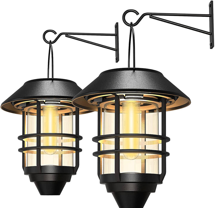 2 Pack Solar Hanging Lanterns, Wall/Porch Lights 15 Lumen Heavy Glass &amp; Stainless