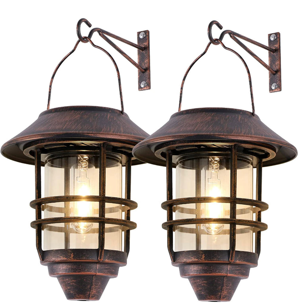 2 Pack Solar Hanging Lanterns, Wall/Porch Lights 15 Lumen Heavy Glass & Stainless