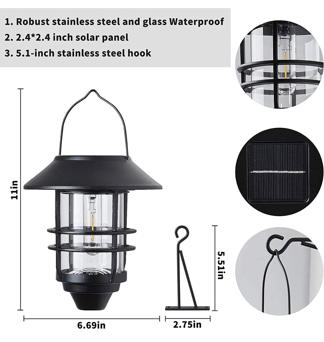 2 Pack Solar Hanging Lanterns, Wall/Porch Lights 15 Lumen Heavy Glass &amp; Stainless