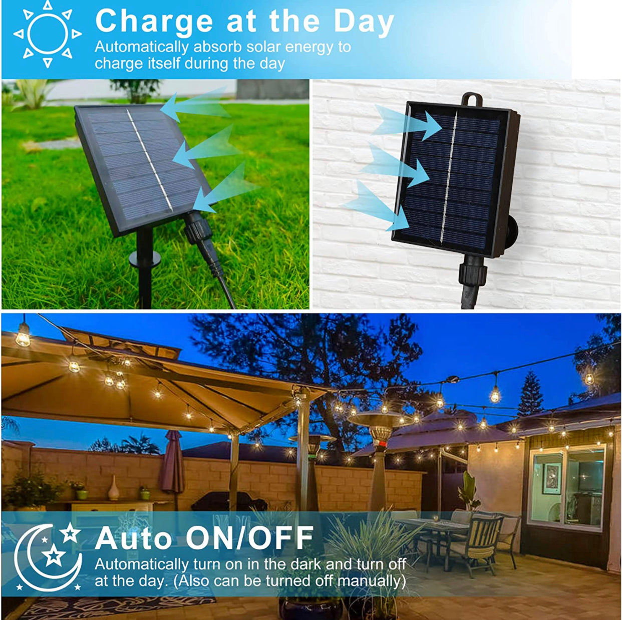 27 Ft Solar LED Outdoor String Lights – 1W Retro Edison Globe Bulbs Waterproof