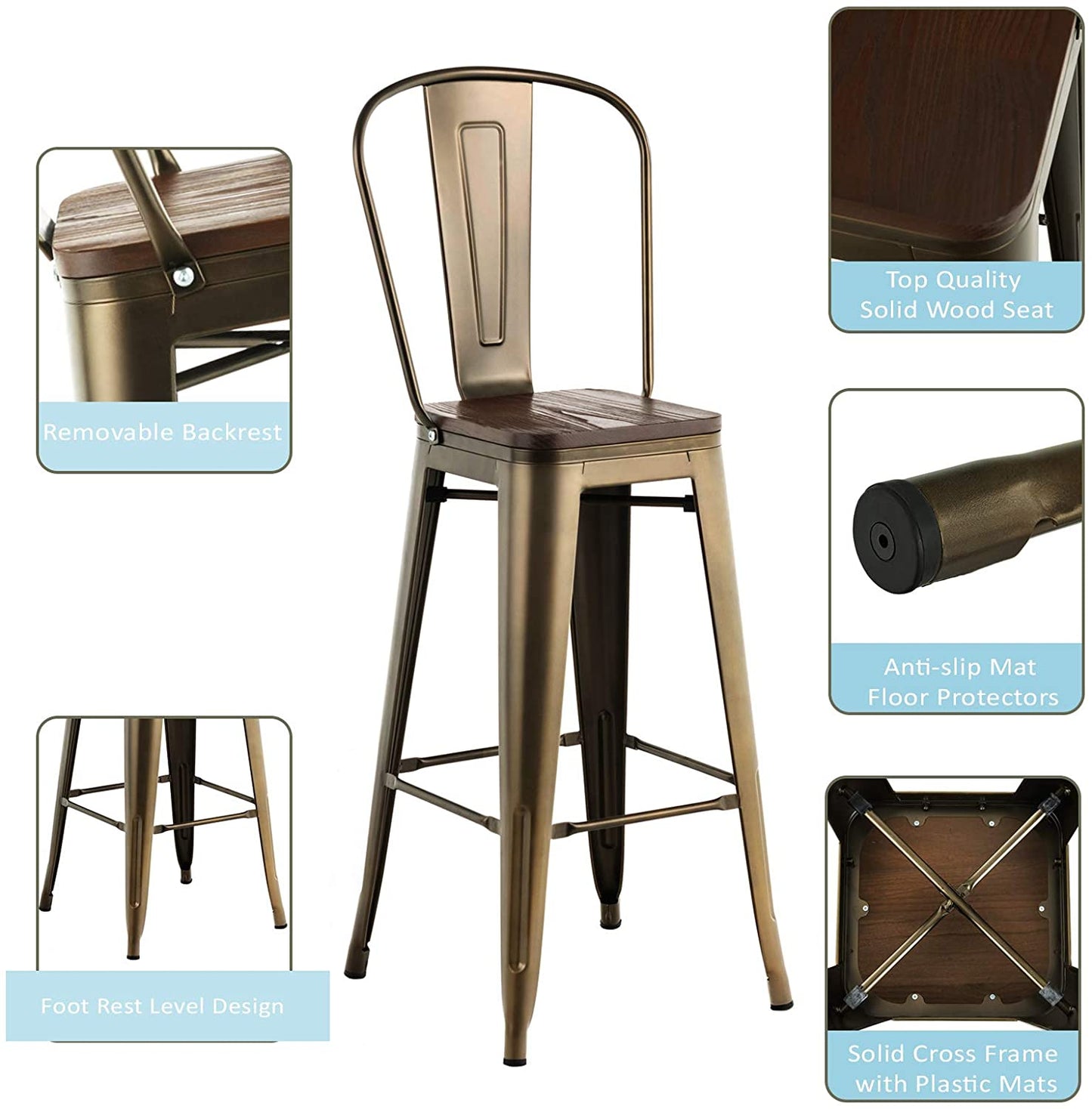 BAR STOOLS with backs 30" high - 4 Pack